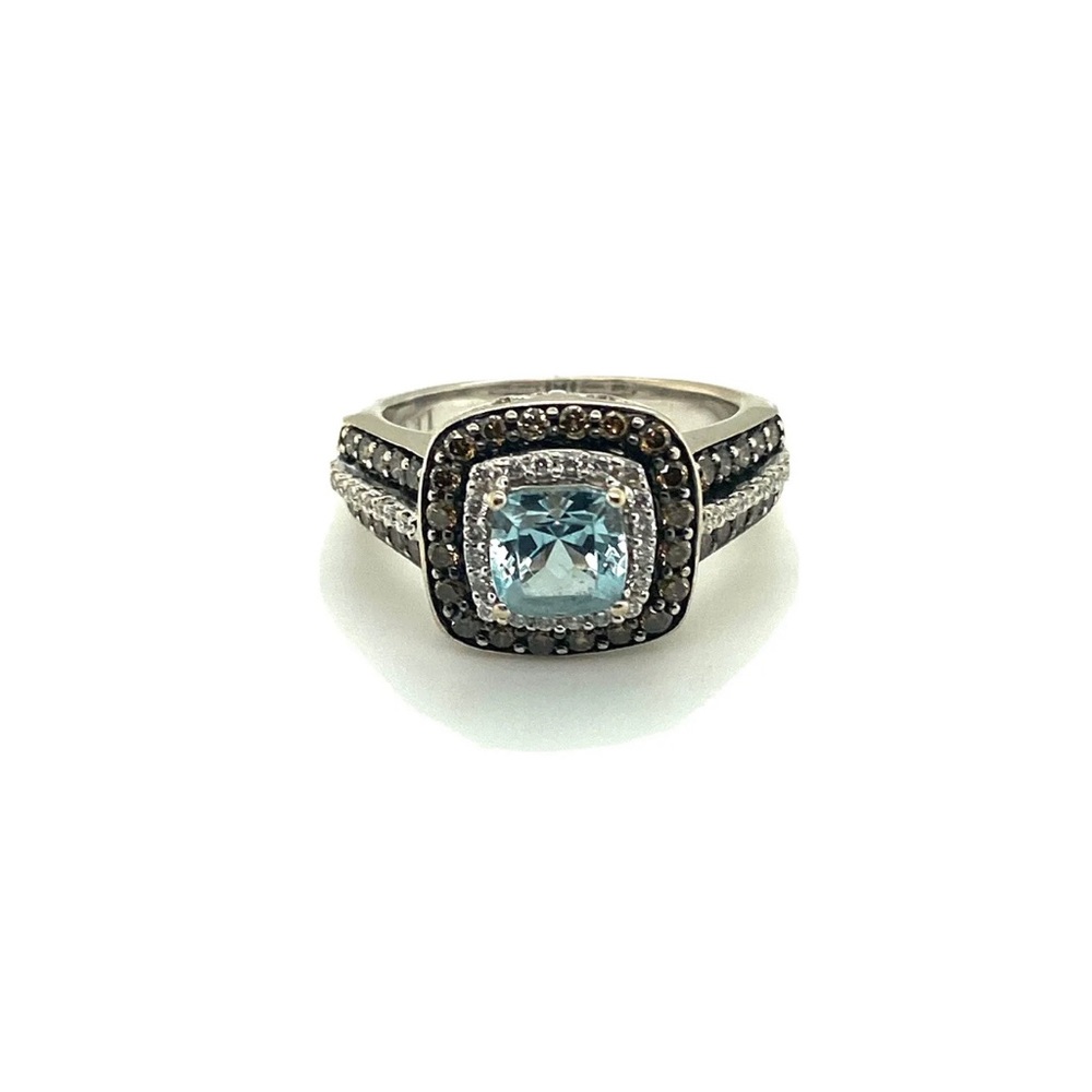 14k Levian Chocolate Aquamarine White Gold Ring 3/4 Ct TW Diamonds  Size 7